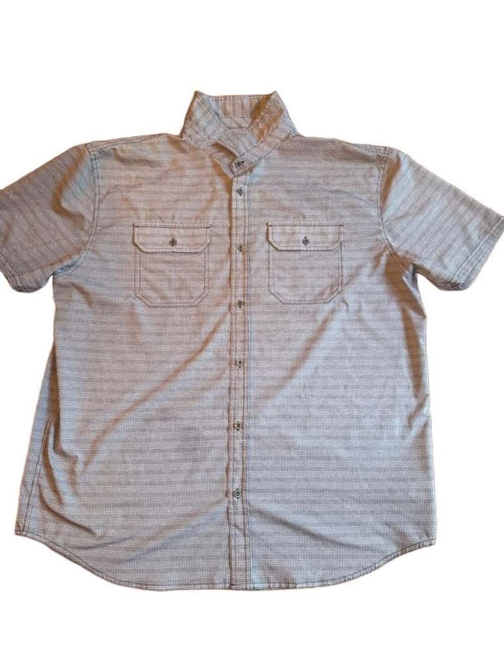 PrAna Mens Button Down Outdoor Hiking Pockets Green Shirt Short Sleeve Size h 15
